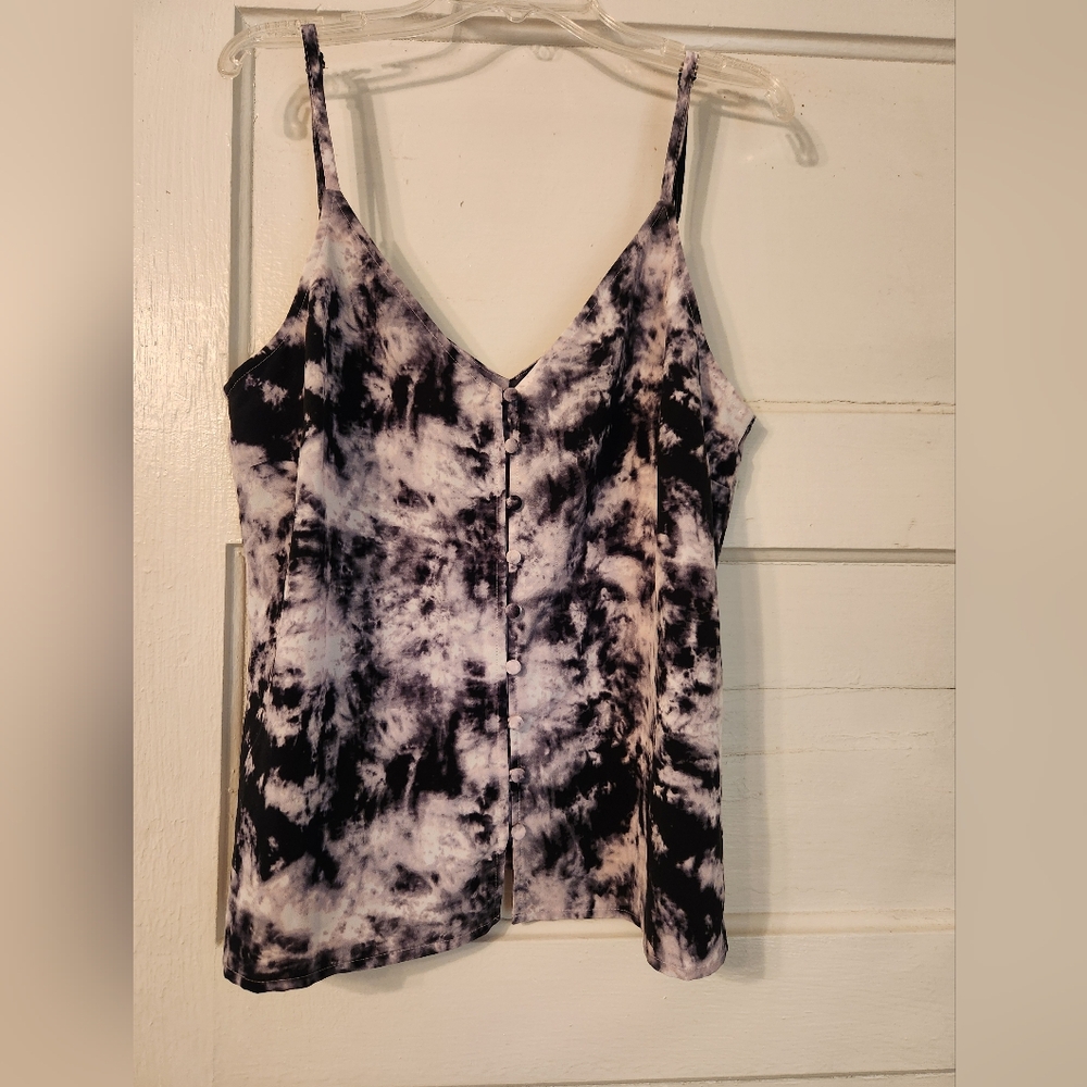 Sanctuary Women's Tank Top, Tie dye, Black, White & Grey Sz Large EUC Adjustable